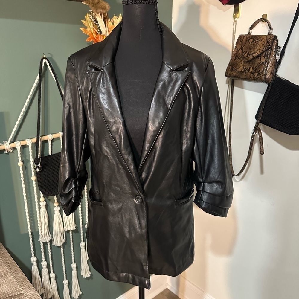 Rachel Zoe Black Faux Leather Blazer Size Medium